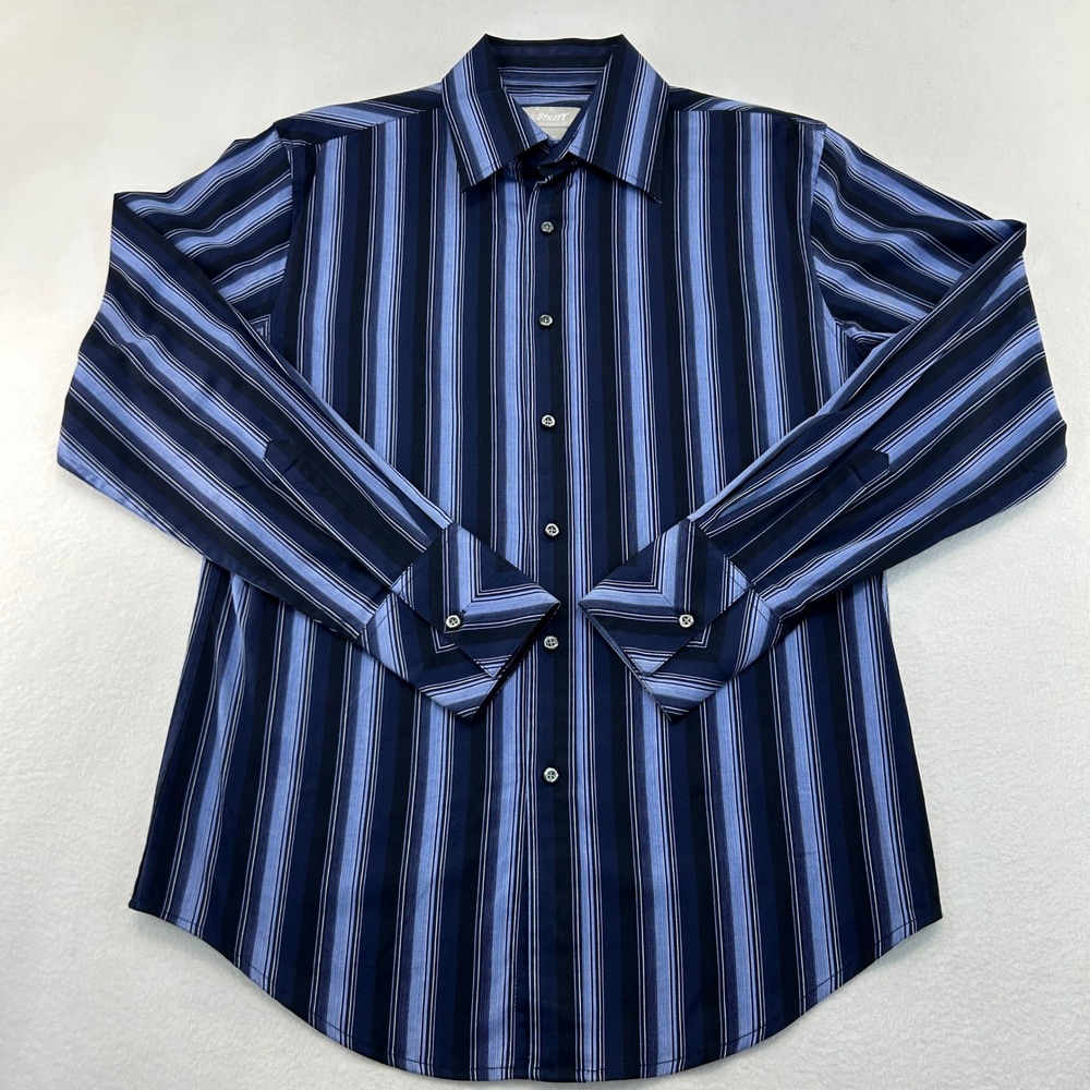 Utility Mens Blue Striped Long Sleeve Button Down Shirt Size M Stretch 1340